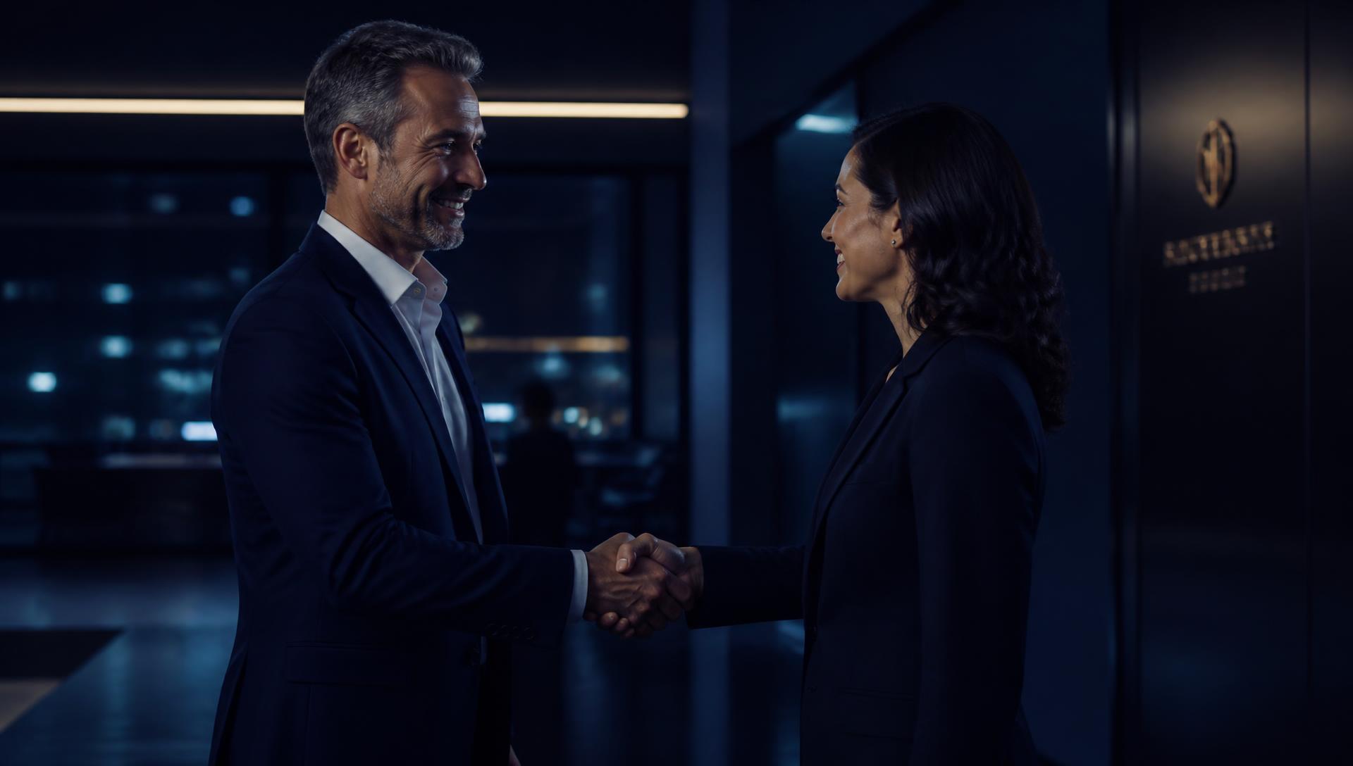 Client and AgoraLogix partner shaking hands after a strategy call